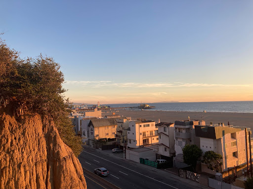 view of Santa Monica Beach from the bluffs